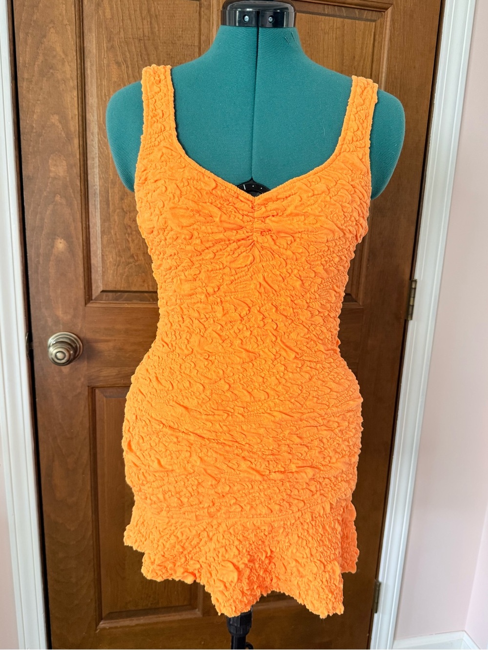 Loveshackfancy Bartlett Mini Dress Neon Tangerine Small